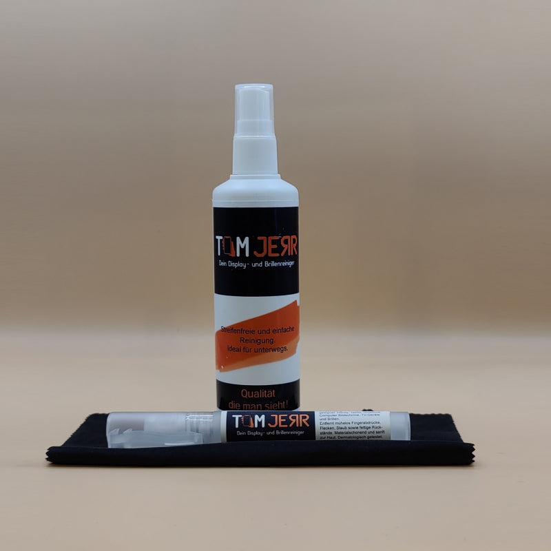 TOM JERR Reiniger 10 ml im praktischen Stiftdesign, 125 ml und 1 Reinigungstuch - tomjerr